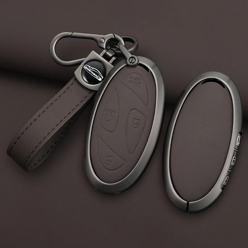 Car Key Case for Hyundai Grandeur GN7 2023 Kona Ev 2023 Alloy+ Leather Car Smart Romote Key Fob Cover Accessories Protection