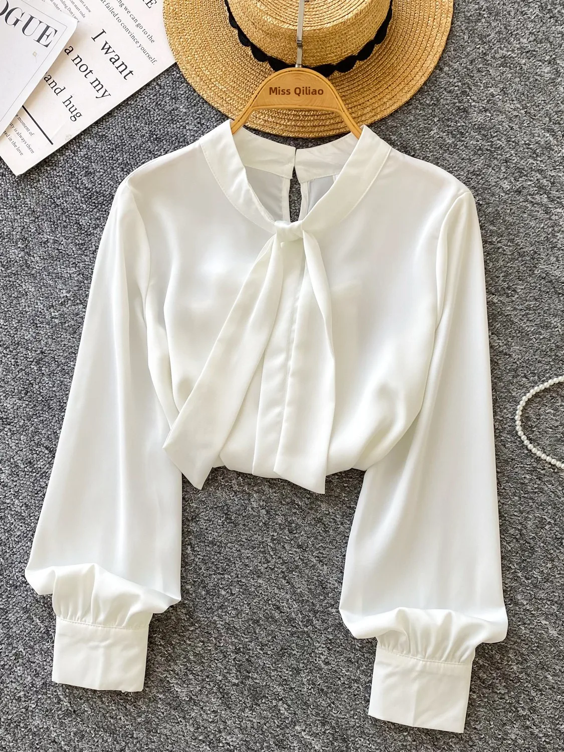 エレ レディース サテン ルーズ ロング スリーブ ラウンドネック ノットタイトップ ファッショナブル マチュリ スレ 通勤 ウィンド