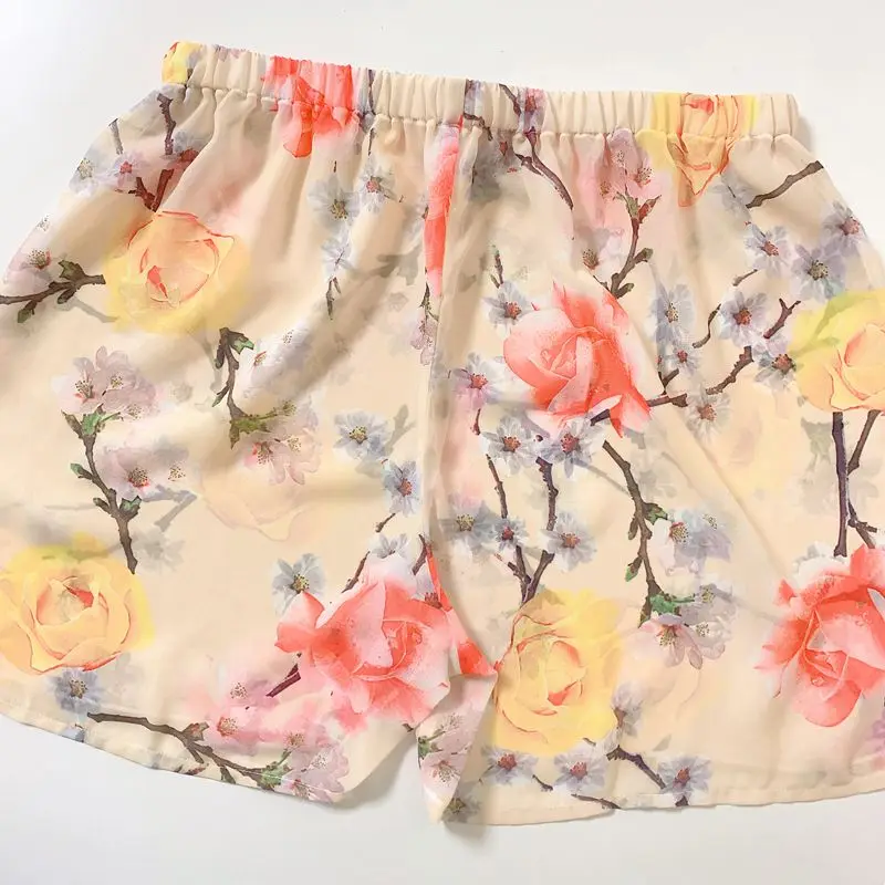 Man's Chiffon Floral Sheer Elastic Waist Shorts BF Harajuku DJ Club Bar Costumes