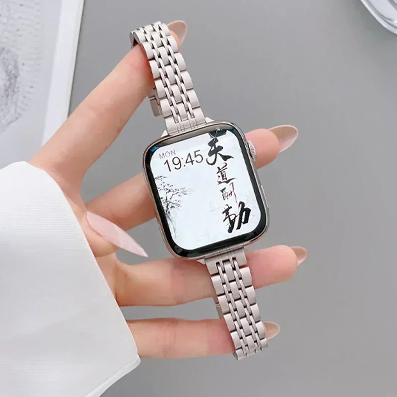 Slim Women Strap for Apple Watch Band Ultra 49mm 46mm 42mm 45mm 44mm Metal Slender Wristband for IWatch Series 10 9 8 7 6 SE 5 4