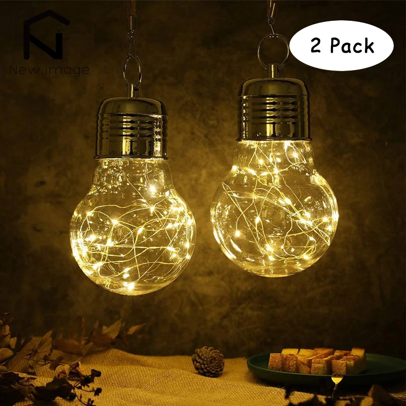 2Pcs/Set Modern Pendant Hanging Candle Holder Lamp Light Vintage LED Battery Powered Bulb Cordless Table Lamp for Home Decor