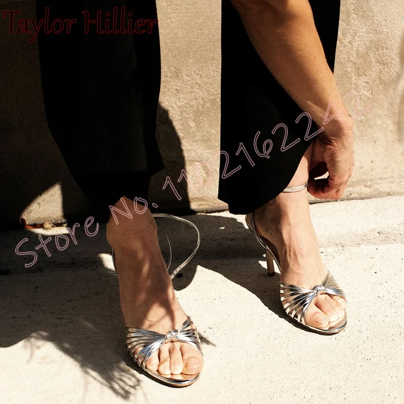 

Silver Open Toe Sandals Round Head Stiletto Buckle Strap Women High Heels Comfortable Party Elegant Dress Evening Shoes Summer