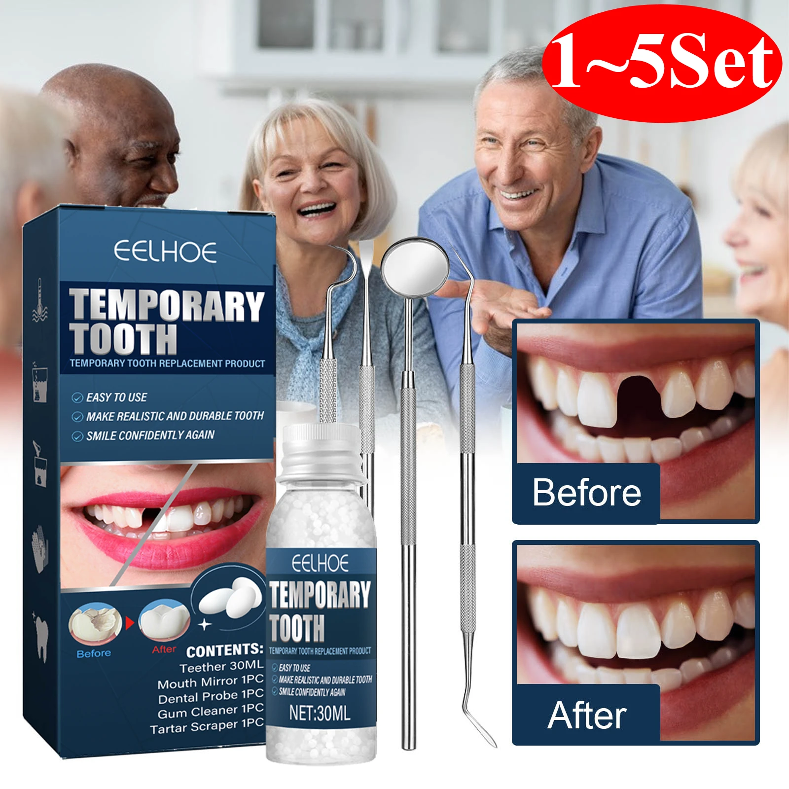 

Moldable Teeth Repair Kit Temporary Dental Replacement Kit Thermal Beads For Filling Fix The Missing And Broken Tooth Artificial