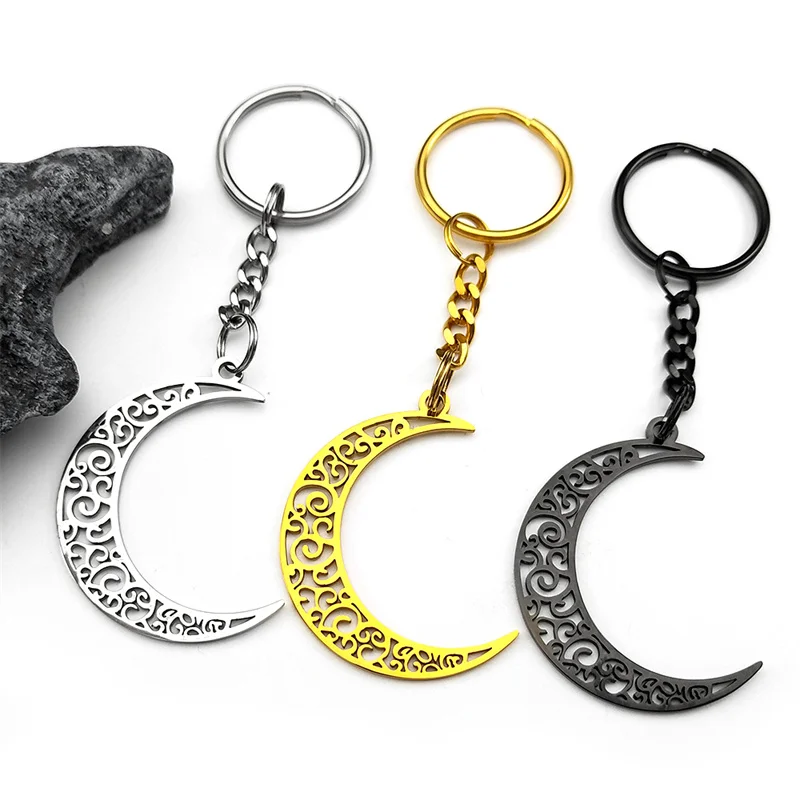 

Stainless Steel Hollow Tree of Life Crescent Moon Key Rings for Women Men Gold Color Plant Key Chains Party Amulet Jewelry