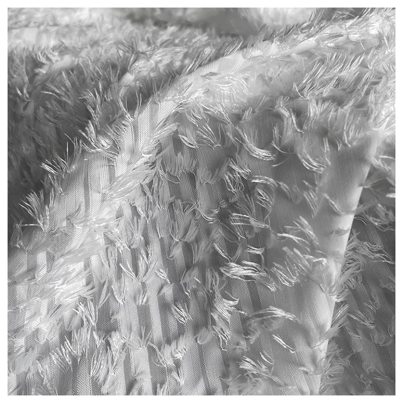 White Tassels Fringe Feather Jacquard Fabric for Dress Coat Bag Clothing Designer Fabric Sewing Material 57 Inches Width M88C3