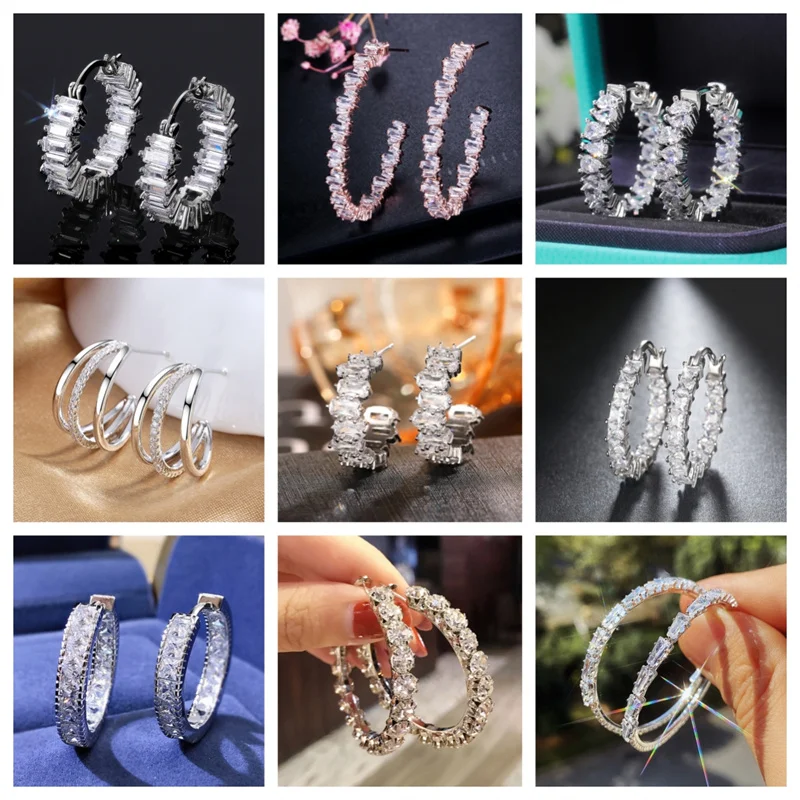 2024 New Personalized Hoop Women's Earrings Brilliant Crystal Zircon Gift  Wedding Party  Fashion Jewelry