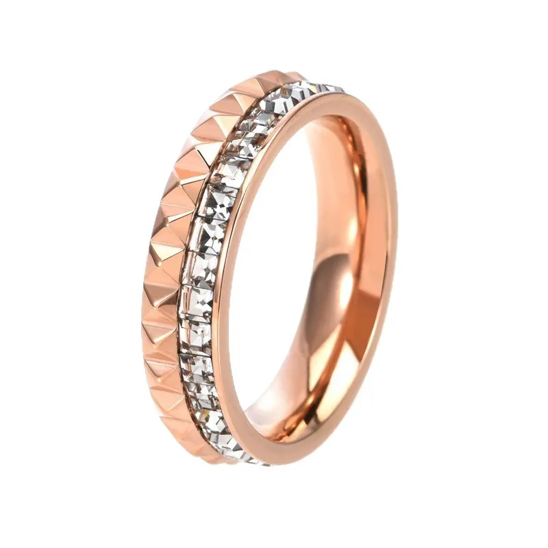 Damen Luxus Zahnradring Edelstahl 18K Vergoldeter Ewigkeitsring mit Zirkonia Modeschmuck Accessoires – Detail 3