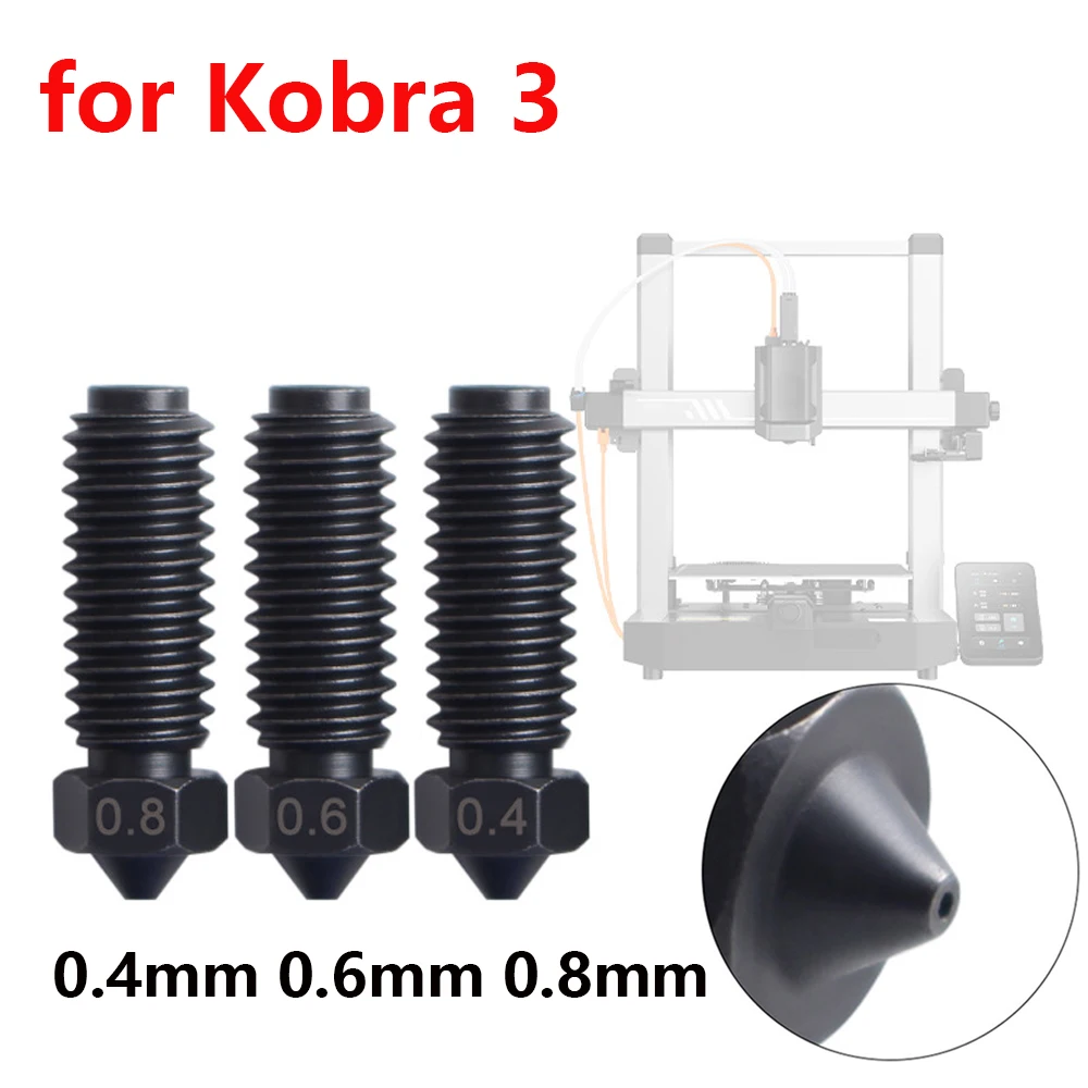 

For Anycubic Kobra 3 Hardened Steel Nozzle for Kobra3 3D Printer Accessories, Upgraded All Metal Nozzle 0.4mm 0.6mm 0.8mm