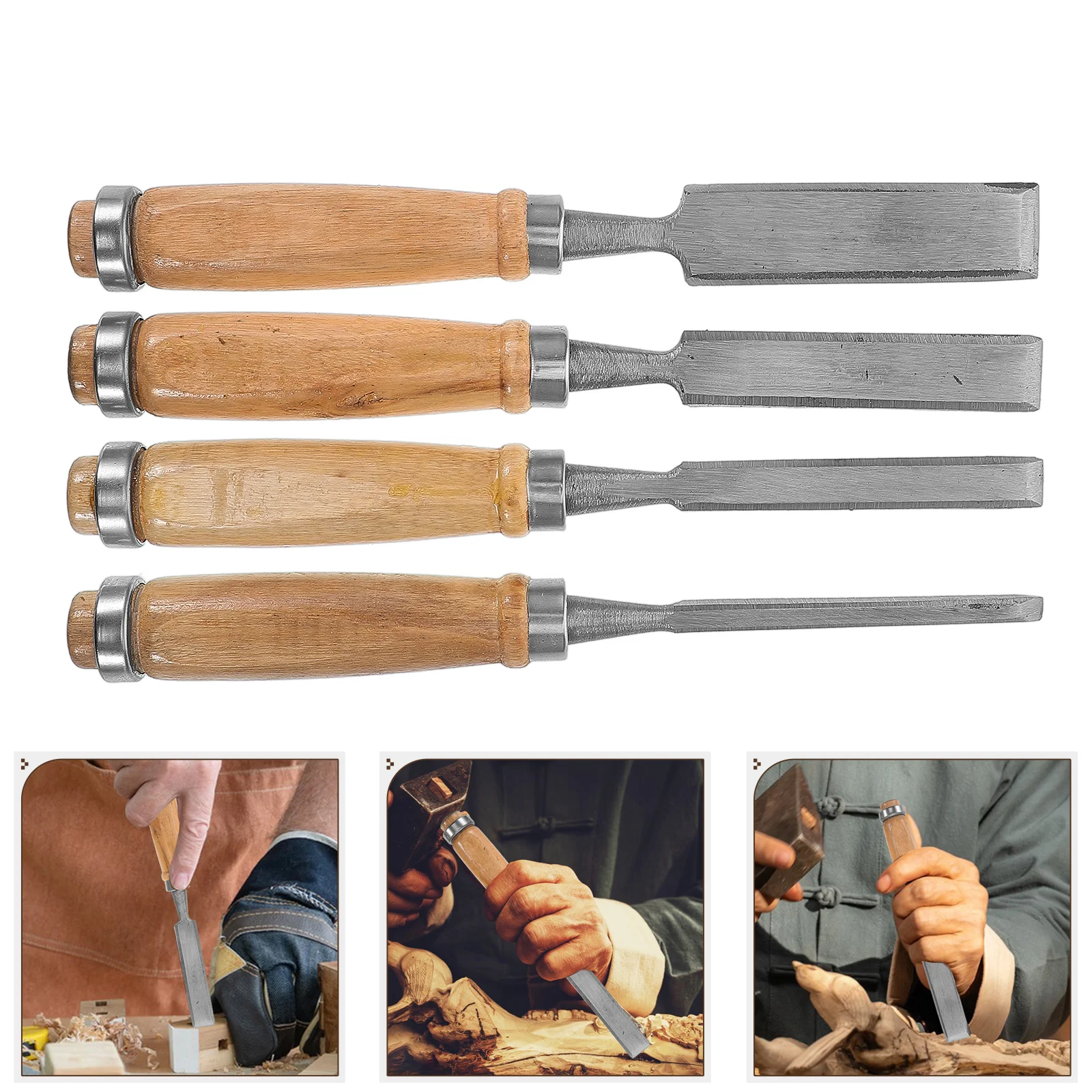 

4pcs Wood Handle Carving Chisel Set Flat Tip Woodworking Chisels Handheld Carpentry Tool For Woodcutting Sharpening Sculpting