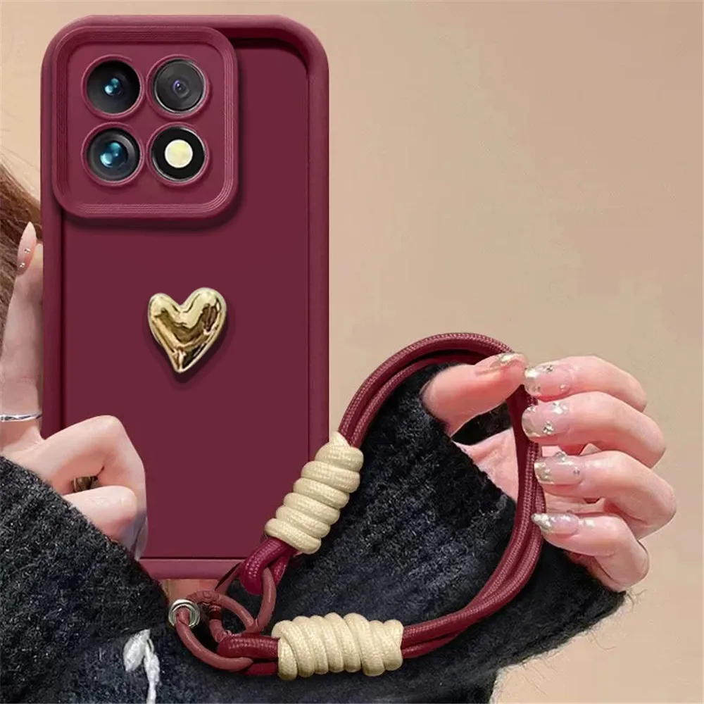 ثلاثية الأبعاد تصفيح الحب القلب قضية الهاتف ل Xiaomi Mi 14T 13T 12T 11T برو غطاء Mi 13 12 11 لايت 5G NE الحبل سوار غطاء سيليكون
