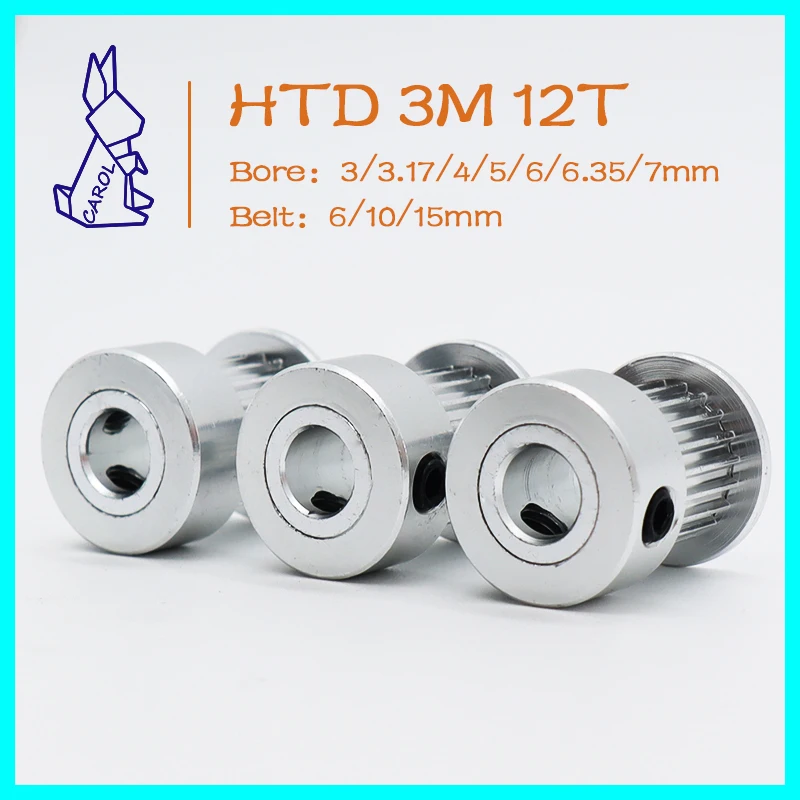 

12Teeth HTD3M Timing Pulley 12 Bore 3/3.17/4/5/6/6.35/7mm For Width 6/10/15mm Belt 3M Gears 12T Timing Belt Synchronizing Pulley