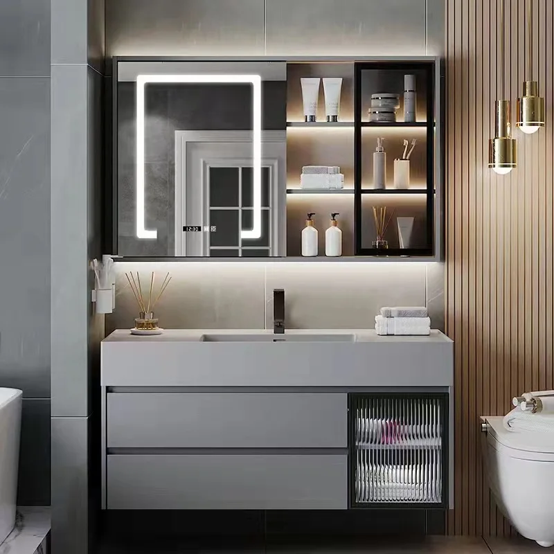 Light luxury rock solid wood bathroom cabinet combination bathroom washbasin cabinet, washbasin sink set, washbasin cabinet