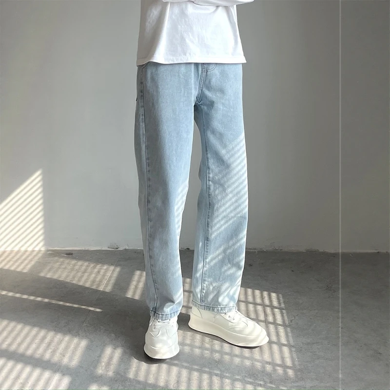 

Синие свободные повседневные джинсы прямого кроя с подкладкой из флиса, мужские брюки с низкой талией и шнурком, удобные на все сезоны