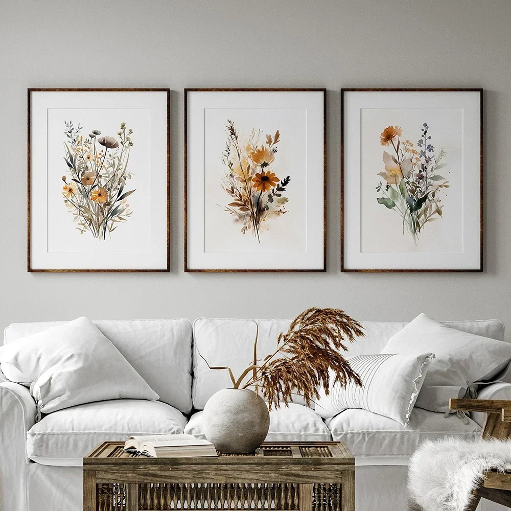 Scandinavian Minimalist Aesthetic Wall Art Neutral Watercolor Wildflowers Plants HD Poster Prints Home Bedroom Living Room Decor