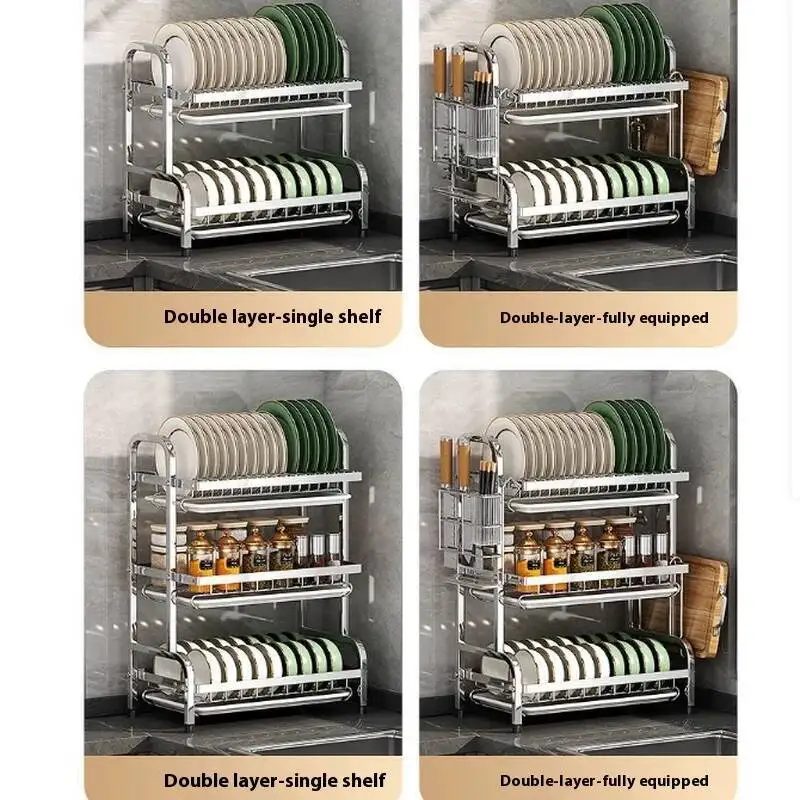 

In Stock 304 Stainless Steel Kitchen Drain Multifunctional Rack Bowl And Chopstick Storage