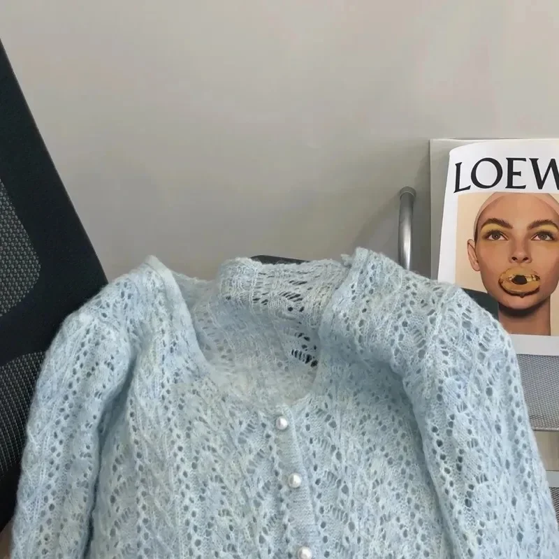 여성 니트 가디건 스웨터 재킷 패션 봄 가을 2024 신상 다용도 레저 얇은 스타일 홀로우 아웃 여성용 탑 코트