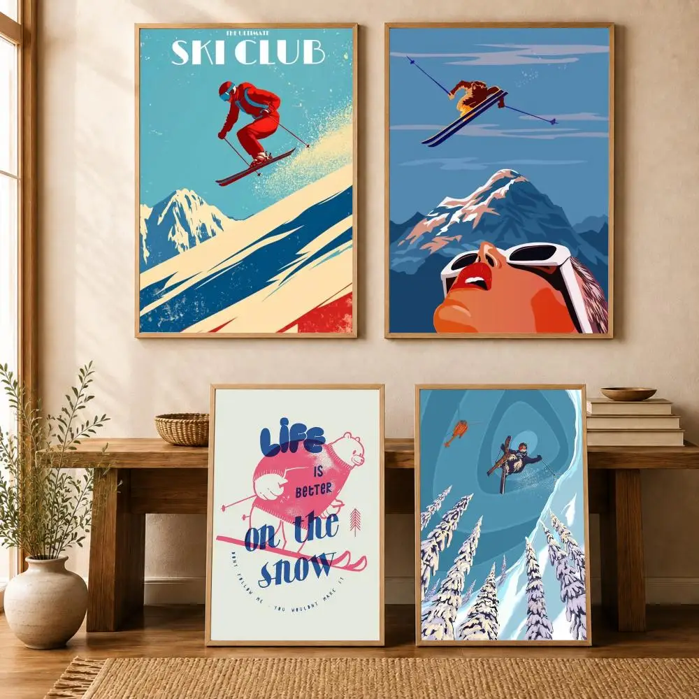 Ski Lift Skiing Winter Italy Snow Poster Wall Stickers Self Adhesive Painting HD Art Decals for Bedroom Living Room Home Decor