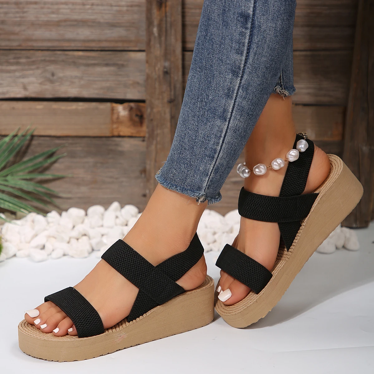 Women\'s Minimalist Wedge Sandals Open Toe Thick Soled Platform Casual Sandals Ankle Strap Slingback Sandals