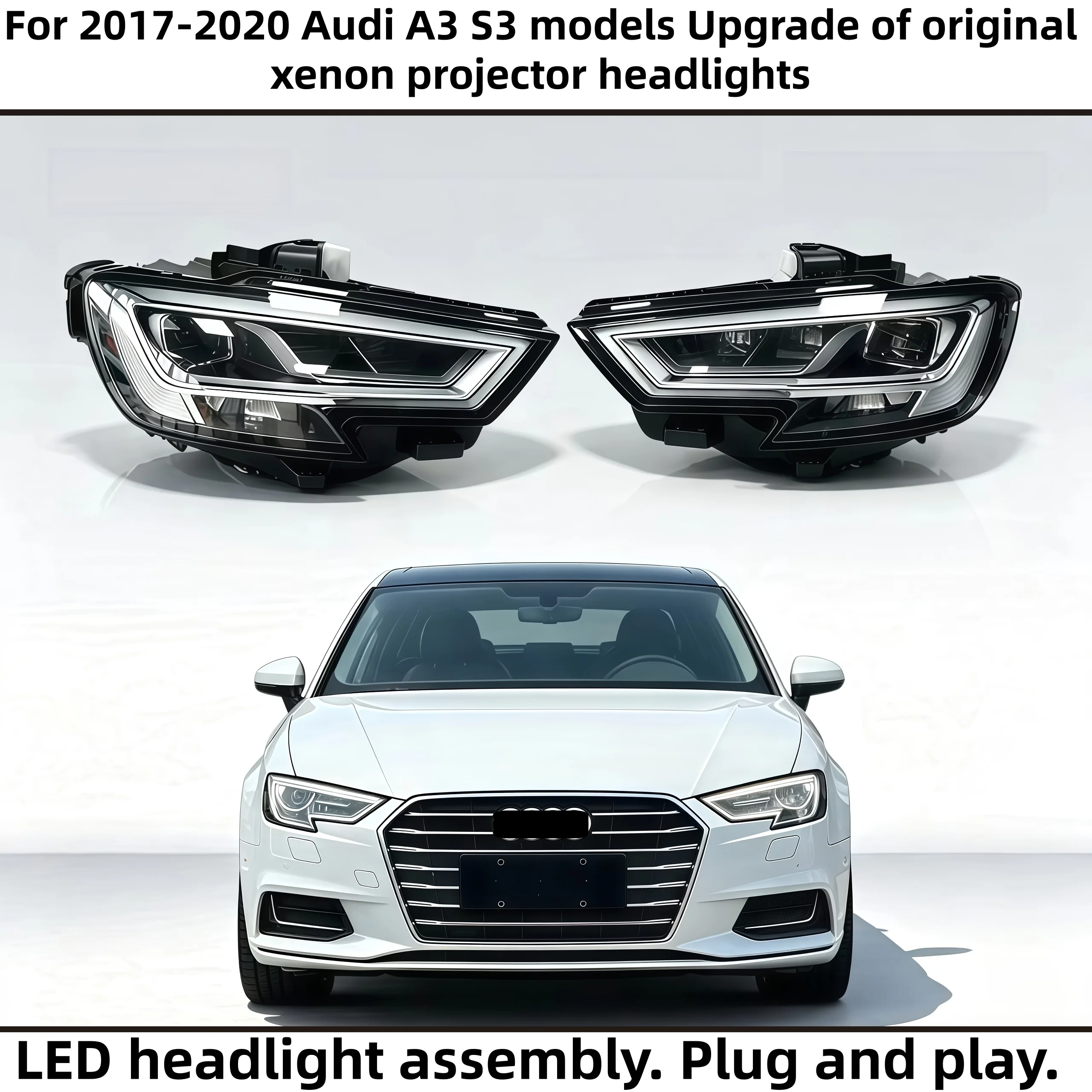 For Audi A3 S3 8V 2017-2020 LED Headlight Assembly, Xenon Lamp Upgrade High Configuration LED Daytime Running Light