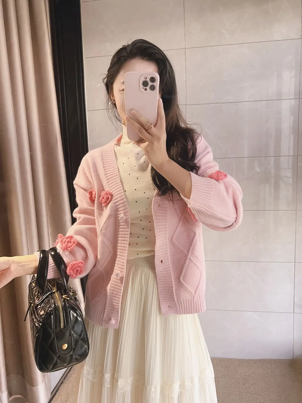 

Мягкий вязаный кардиган ручной работы из шерсти с розами, французский стиль, длинный рукав, женский свитер, романтический, Princ Barbara Home