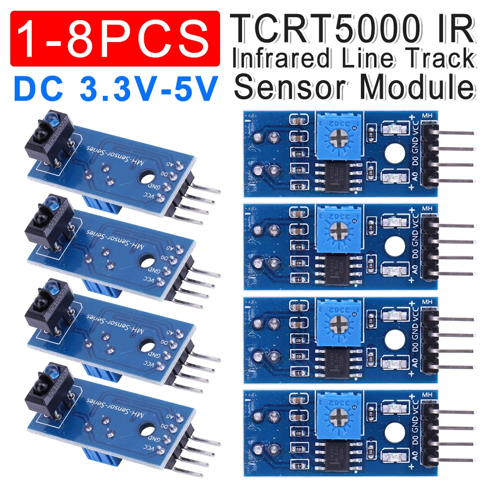 1-8PCS TCRT5000 Infrared Reflective IR Photoelectric Sensor Switch 3.3V-5V Barrier Line Track Sensor Module Diy Kit