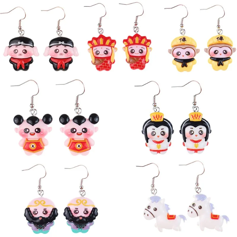 1pair Cute Cartoon Journey To The West Tang Monk Pig Bajie Sun Wukong Earrings Jewelry