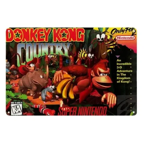 1p，Donkey Kong Country Super Nintendo Video Game Metal Poster Tin Sign 20*30cm