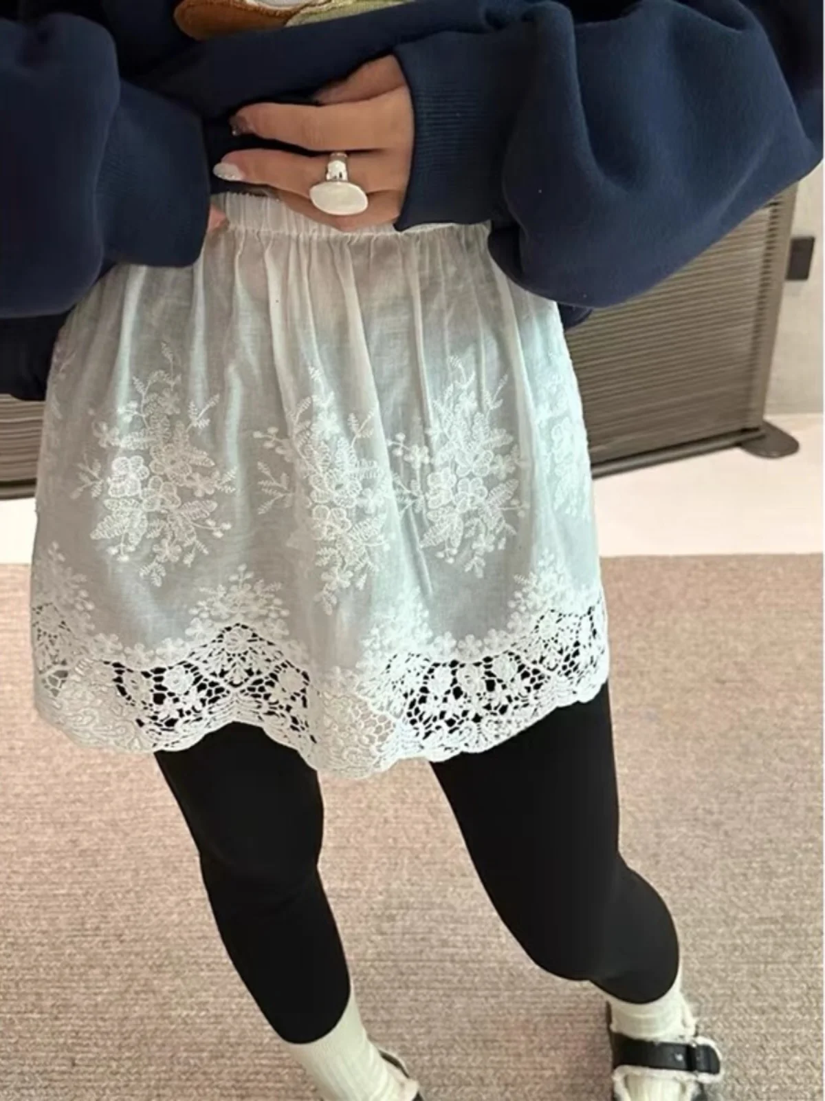 

Юбка А-силуэта большого размера с кружевными вставками и многослойным дизайном, модная, с высокой талией, в корейском стиле, для повседневной носки