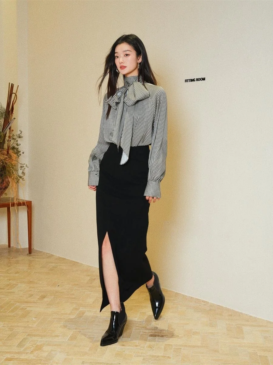 

Юбка-карандаш асимметричного кроя Moss Yè Bla с завышенной талией и перекрестным дизайном, из ацетатной ткани, для повседневной носки, женская