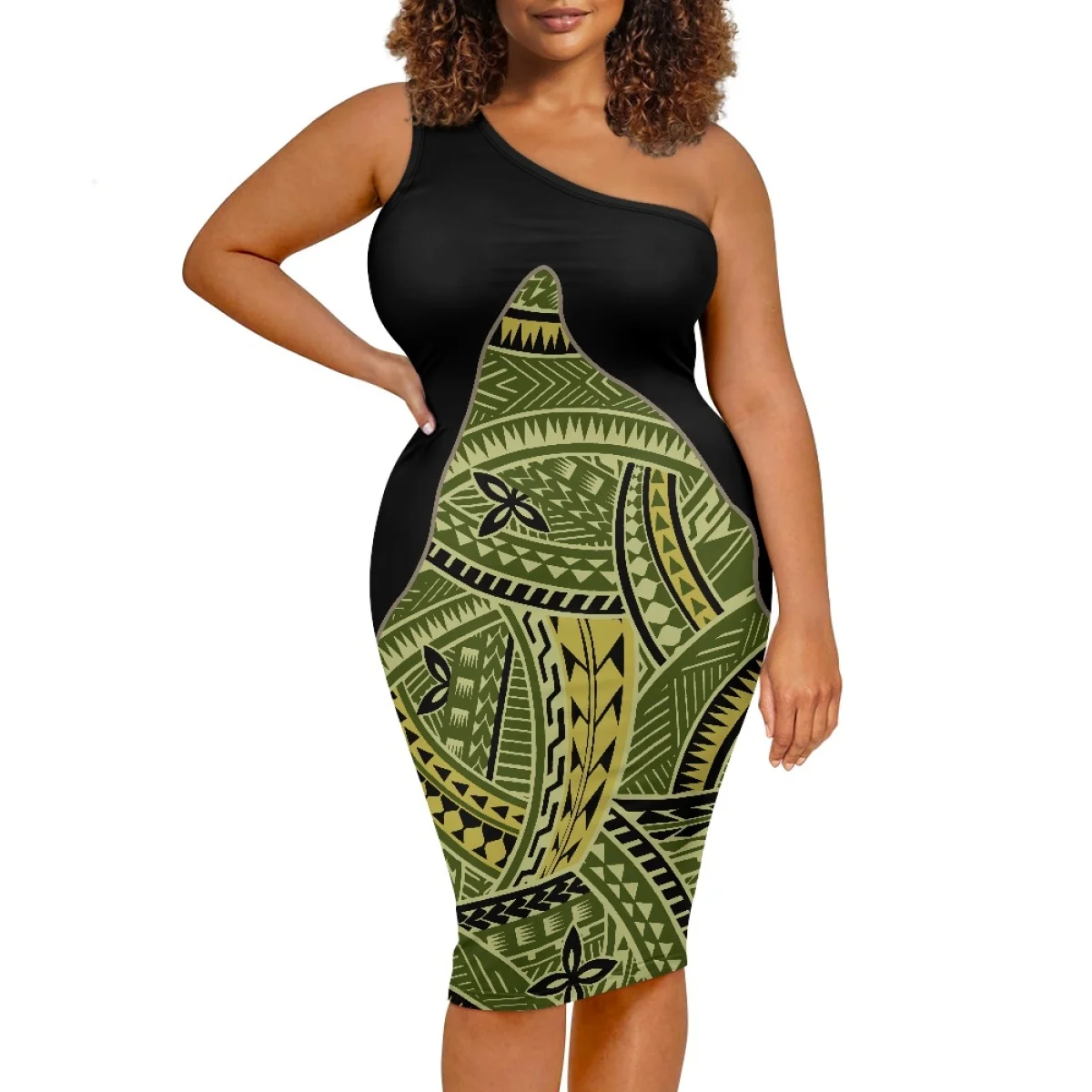 Vestidos de Festa Elegantes de Verão, Roupas Tribais Polinésias, Estampa Tapa Samoa Havai, Vestido Bodycon de Um Ombro para Mulheres