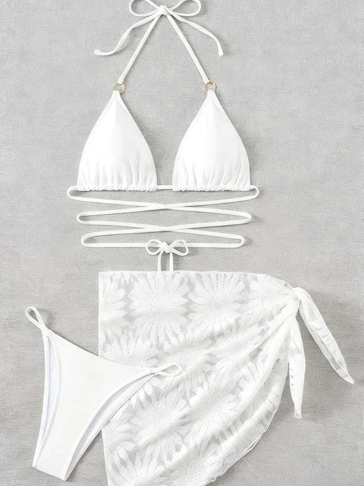 

Элегантный комплект бикини с завязками спереди для женщин с регулируемым треугольным топом и сексуальным дизайном с высоким вырезом