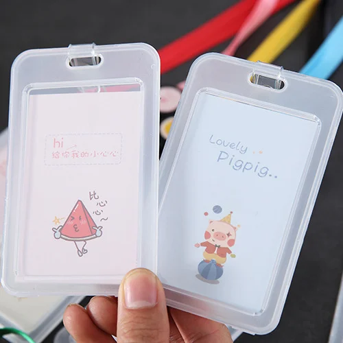 

1 шт. Прозрачный водонепроницаемый пластиковый держатель для карт с мультяшным дизайном для студентов, с ремешком, для банковских и визитных карт, для женщин