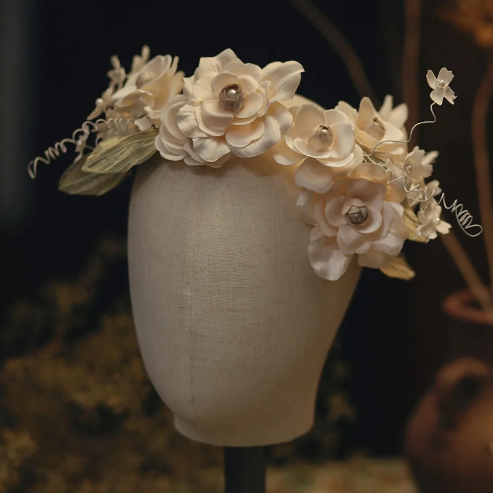 

Vintage Elegant Bride Headdress Lace Sweet Photography Headband White Flower French Style Wedding Hair Accessories Party