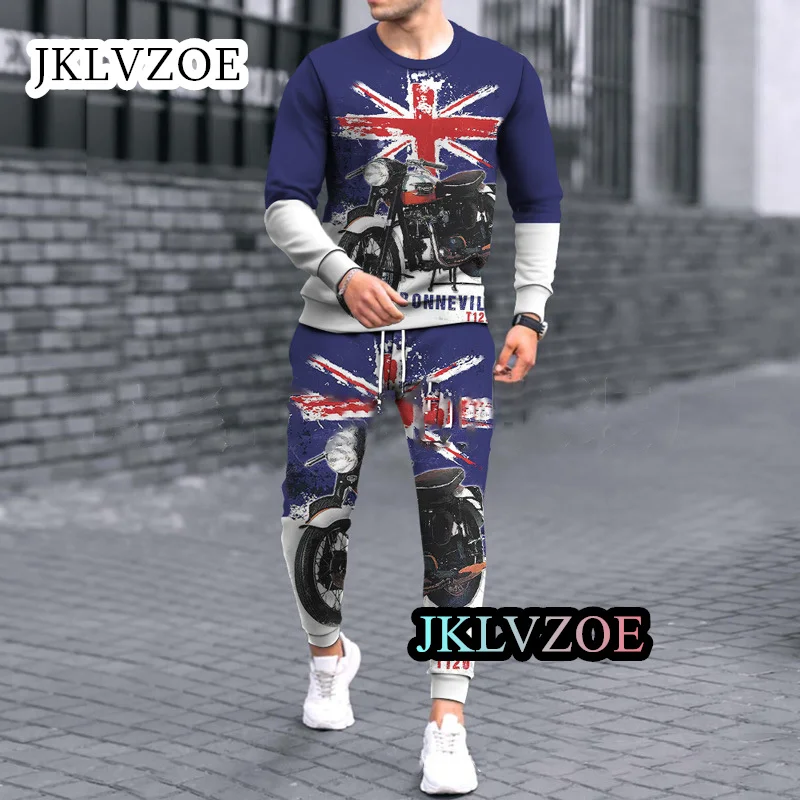 Set da uomo t-shirt a maniche lunghe con stampa 3D + pantaloni o-collo Streetwear Jogger Sportswear 2 pezzi Suit Oversize Fashion Clothes