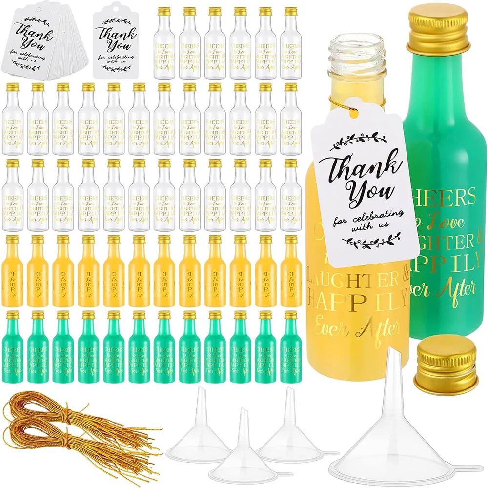 

50Pack 1.7 Oz Wedding Mini Liquor Bottles Set Airtight Plastic Spirit Bottle with Cap Mini Shot Bottles for Guests Bridal Party