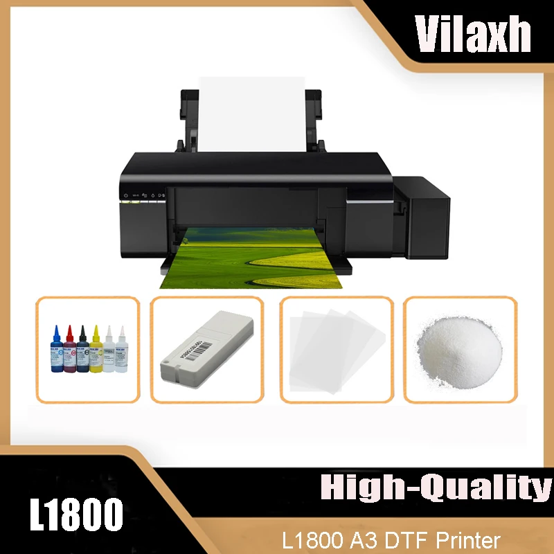 

Vilaxh A3 L1800 DTF Digital Garment Printer Directly Transfer Film For Any Material Garments With PET Film DTF Ink DTF Powder