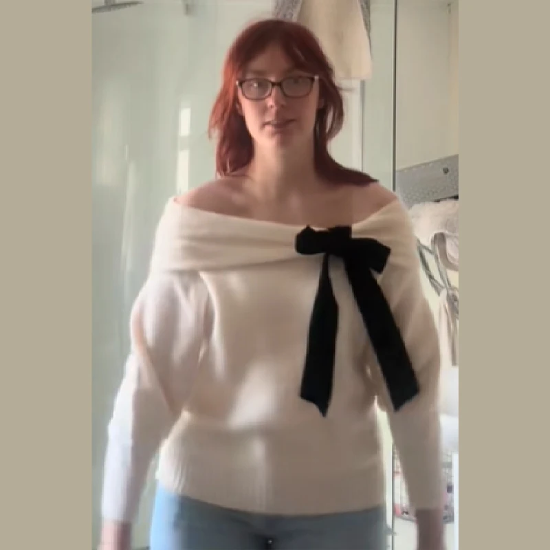 

Elegant Trendy Casual Bow Trim Sweater Autumn Soft Oversize Off Shoulder Knitwear Women's Elegant Simple Office Party Clothes
