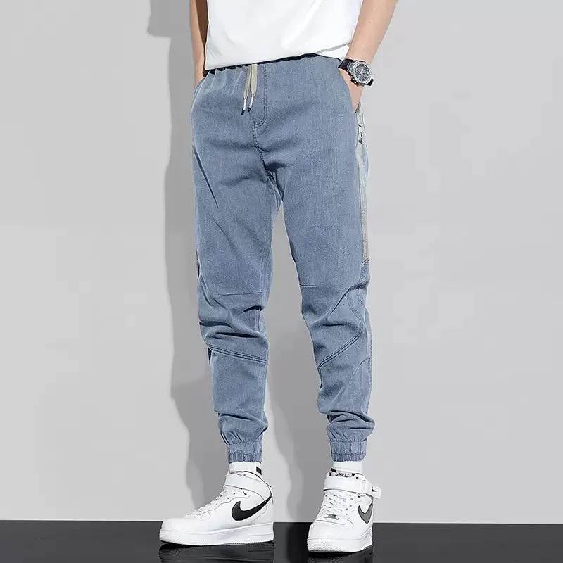 

Men's High-Quality Fashion Trendy Ice Silk Breathable Straight Elastic Jeans for Spring and Summer Casual Sports Long Pants