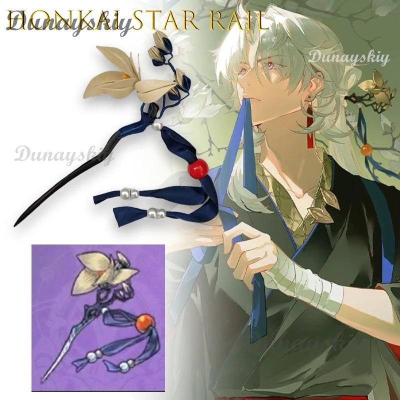 AHonkai ستار السكك الحديدية بليد Yingxing تأثيري دبوس الشعر الأبيض الأزهار خشبية أنيمي الدعامة هالوين عيد الميلاد الرجال