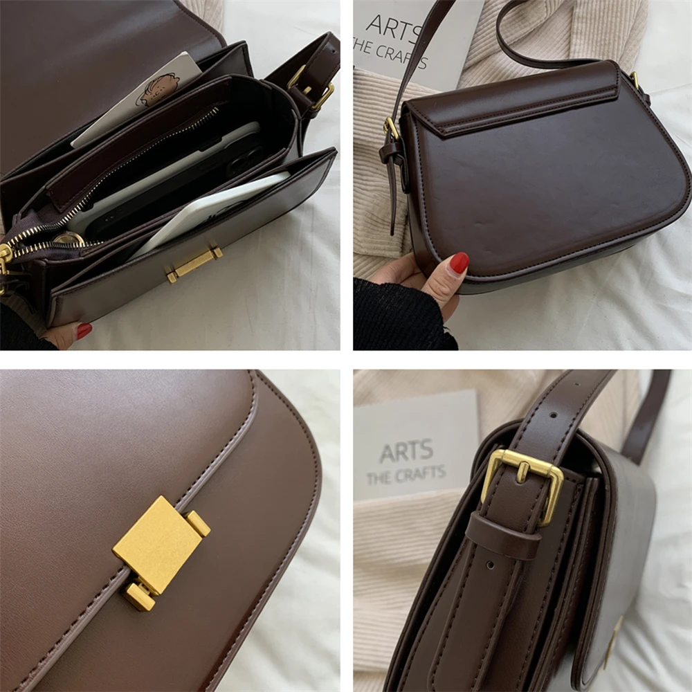 Burminsa 3 Layers Saddle Small Underarm Shoulder Bags For Wome 2023 Trend Luxury Designer Crossbody Bag Leather Ladies Handbags