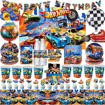 Hot Wheels – décoration d'anniversaire, voiture de course, vaisselle jetable, nappe, assiette, tasse, ballon, réception-cadeau pour bébé, fournitures de fête pour enfants garçons