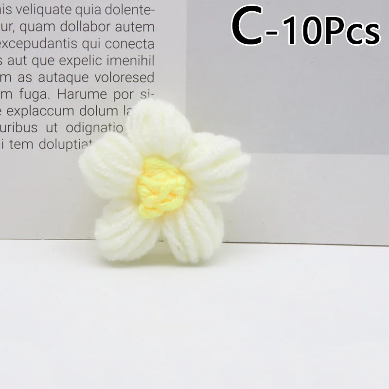 10Pcs Hand Knitting Flower Head Petals DIY Hair Clip Jewelry Accessories Yarn Crochet Woven Artificial Flowers Home Decor