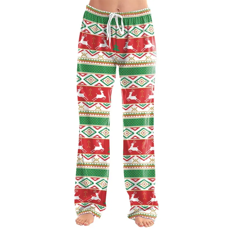 سروال عيد الميلاد للنساء سانتا كلوز طباعة احتفالية عطلة صالة السراويل لينة الفانيلا الصوف ملابس منزلية ملابس خاصة الأسرة مطابقة