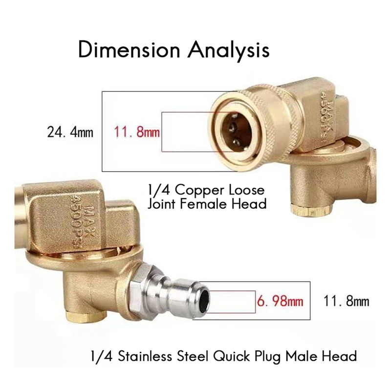 1/4In Quick Connect Pivoting Coupler Adjustable Adapter W/5 Spray Nozzles Copper Connection For High Pressure Car Washer