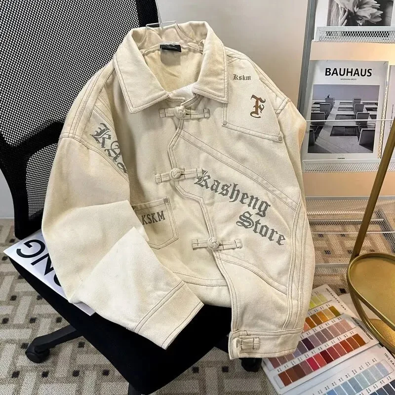 American Vintage Cargo Denim Jacket Women Asymmetrical Button Long Sleeve Street Coat Bf Loose Causal Lazy Harajuku Y2K Outwear