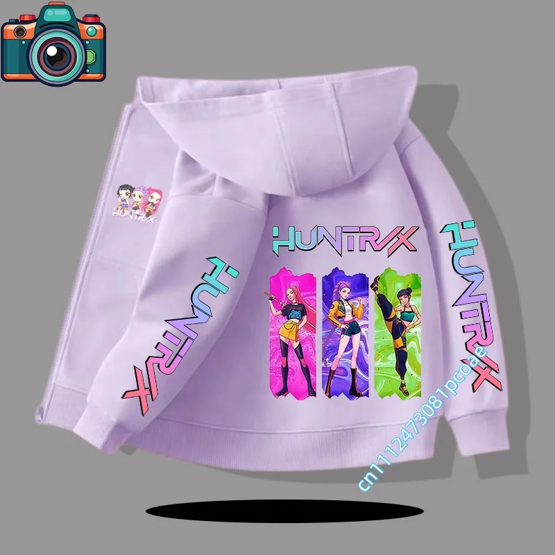 Concert-themed cartoon-printed girl casual top for children, hooded boys' sports shirt, winter and autumn zipper-style coat