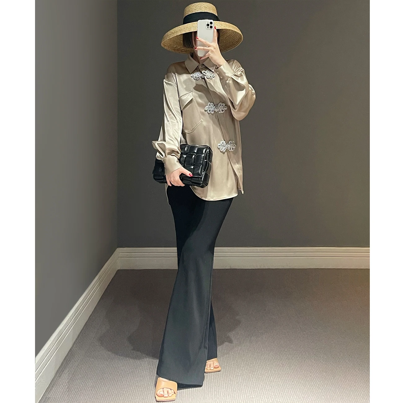 

Annmon Asymmetric Vintage irt Spring Light Playful Tee-acetate Button-up Top Women's Comfortable Breathable Long Sv...