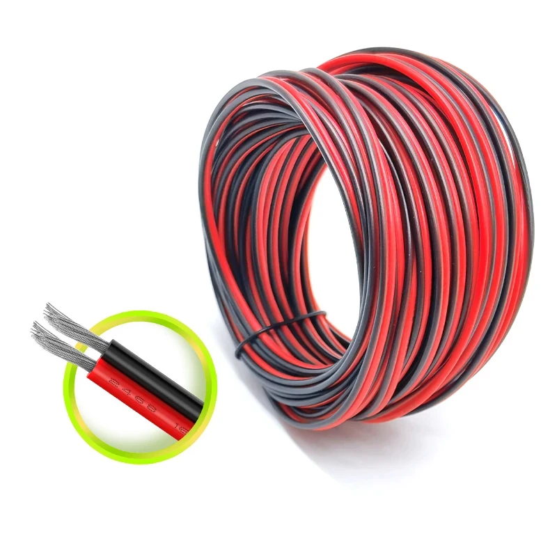 12V Red Black Hookup Wire 2 Pin Automotive Flat Cable LED Extension Wires For Doorbell LED Ribbon Lamp Tape Lighting Speakers