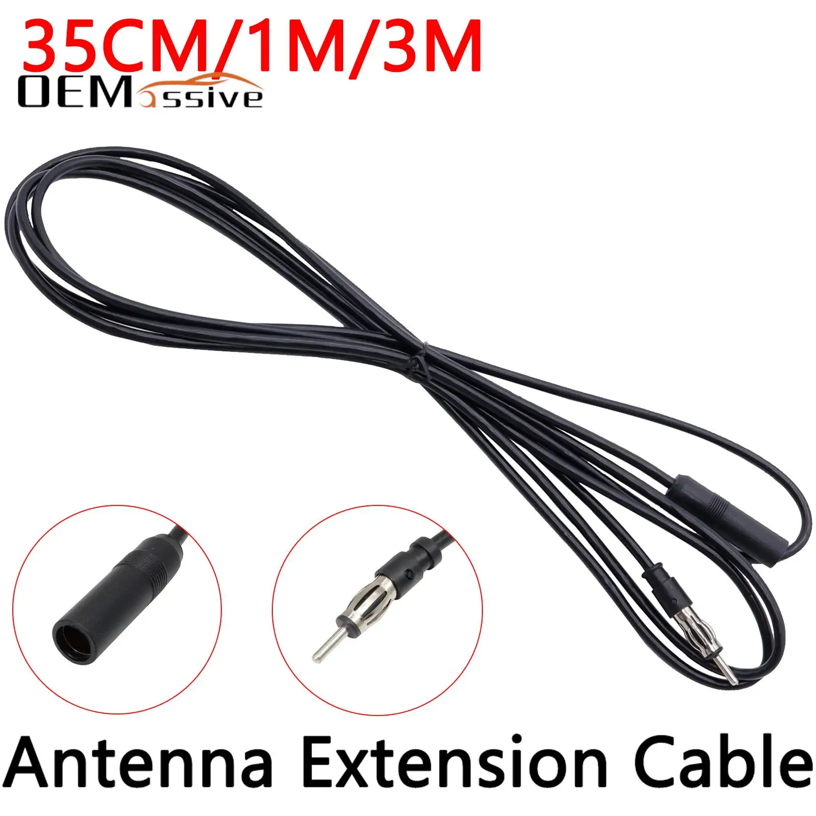 

35CM/100CM/300CM FM Radio Antenna Extension Cable Cord Portable Universal Accessory Black Car Antenna Extension Car Accessories