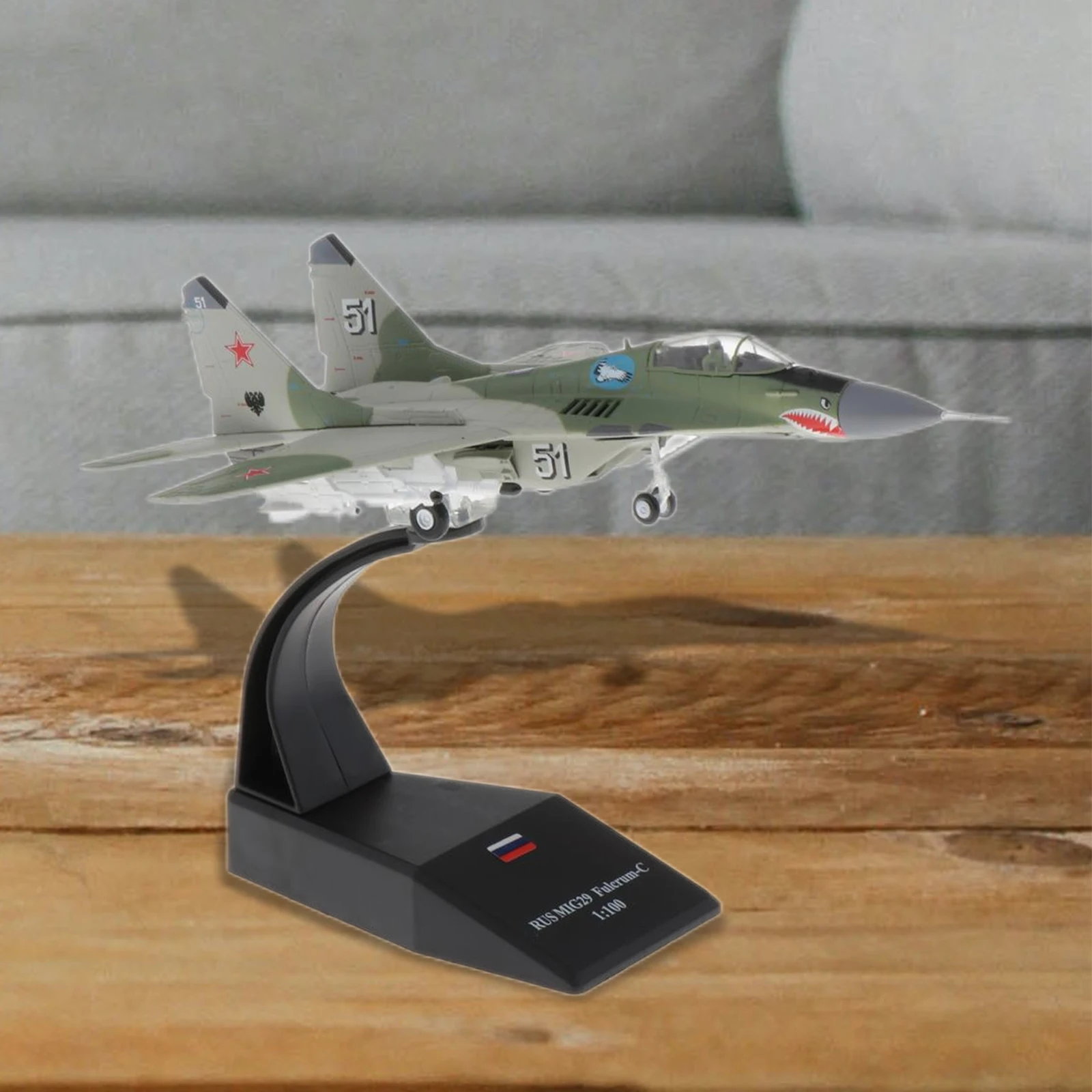 1/100 Scale MIG-29 Russian Fighter Diecast Aircraft Display Model with Stand Metal Fighter Military Plane Model Collection Gift